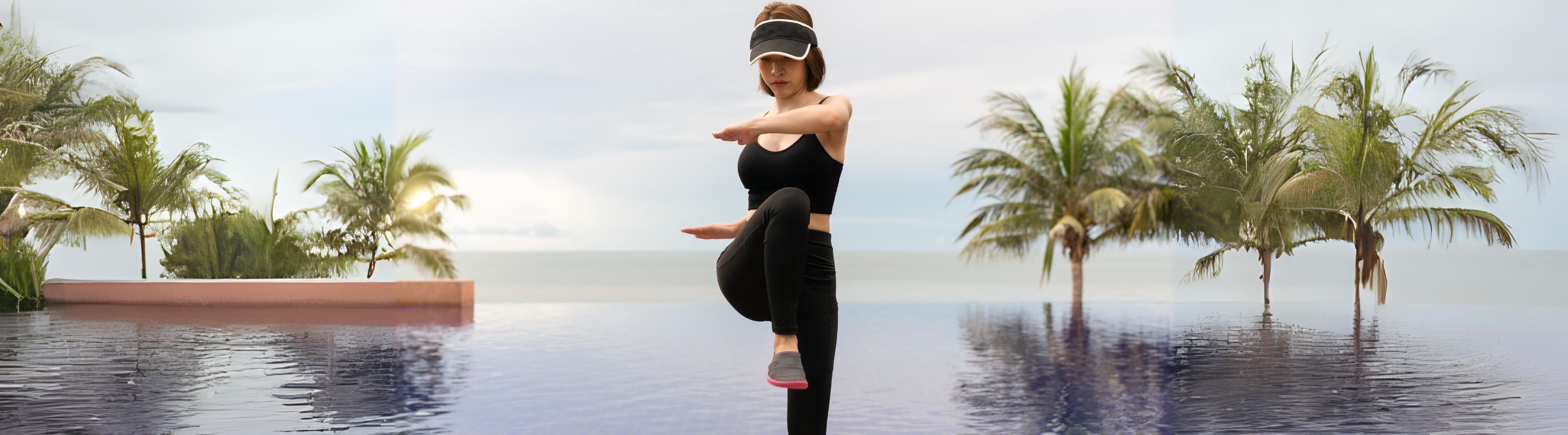 Woman performing high knees at the pool